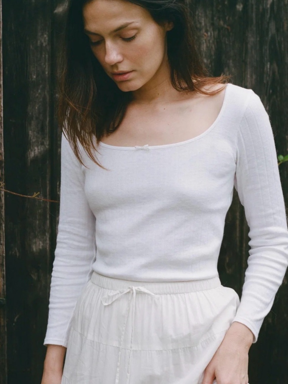 Christy Dawn White Scoop-Neck Ribbed Long Sleeve Top